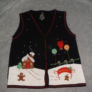 Gingerbread House embroidered Christmas / Winter Sweater Vest - Women's Size XL